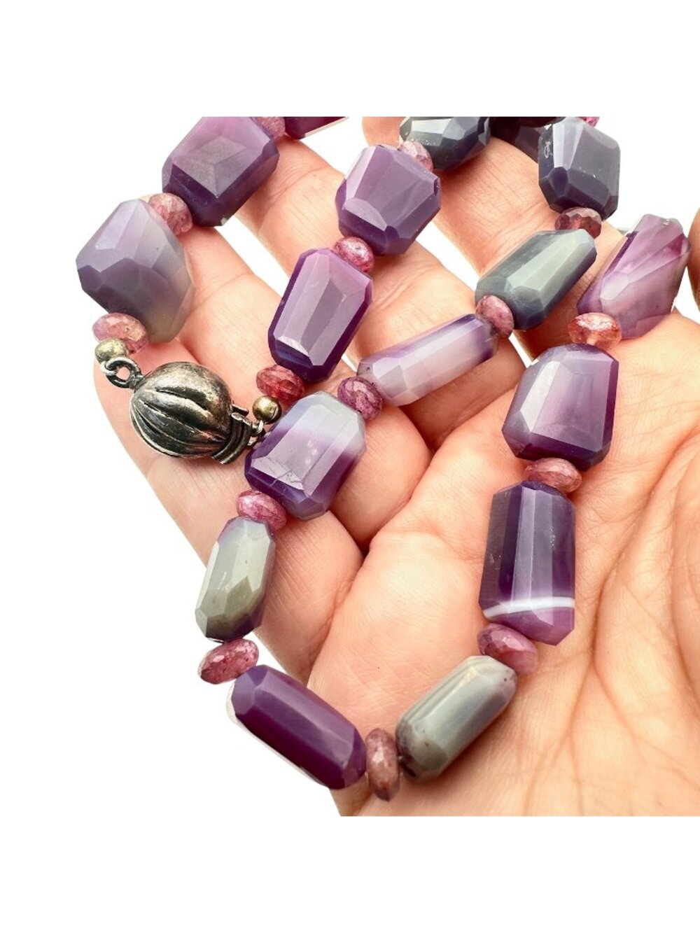 Amethyst Necklace Sterling Silver Clasp Gemstone Bead